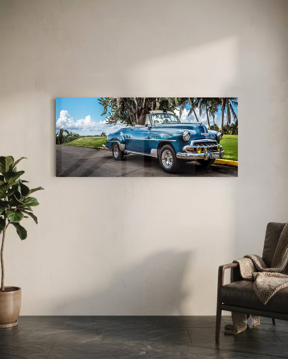 Classic Car Glass Wall Art (36"x14") lifestyle preview C