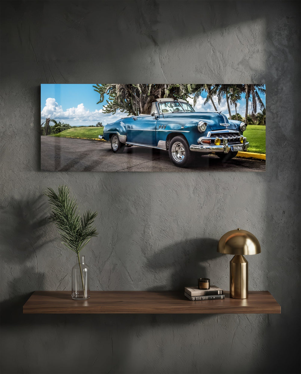 Classic Car Glass Wall Art (36"x14") lifestyle preview D