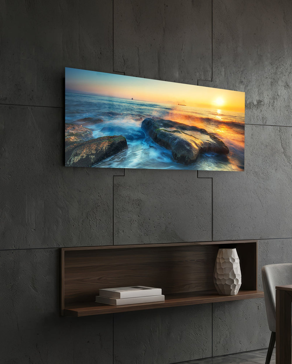 Mossy Rocks Sunrise Sea Glass Wall Art lifestyle preview B