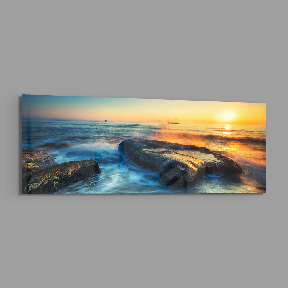 Mossy Rocks Sunrise Sea Glass Wall Art lifestyle preview E