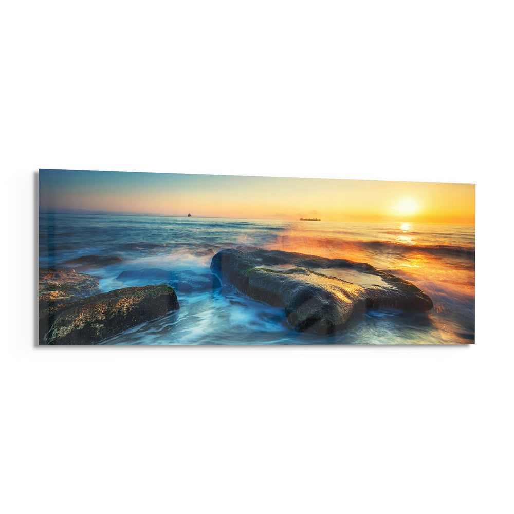 Mossy Rocks Sunrise Sea Glass Wall Art lifestyle preview F
