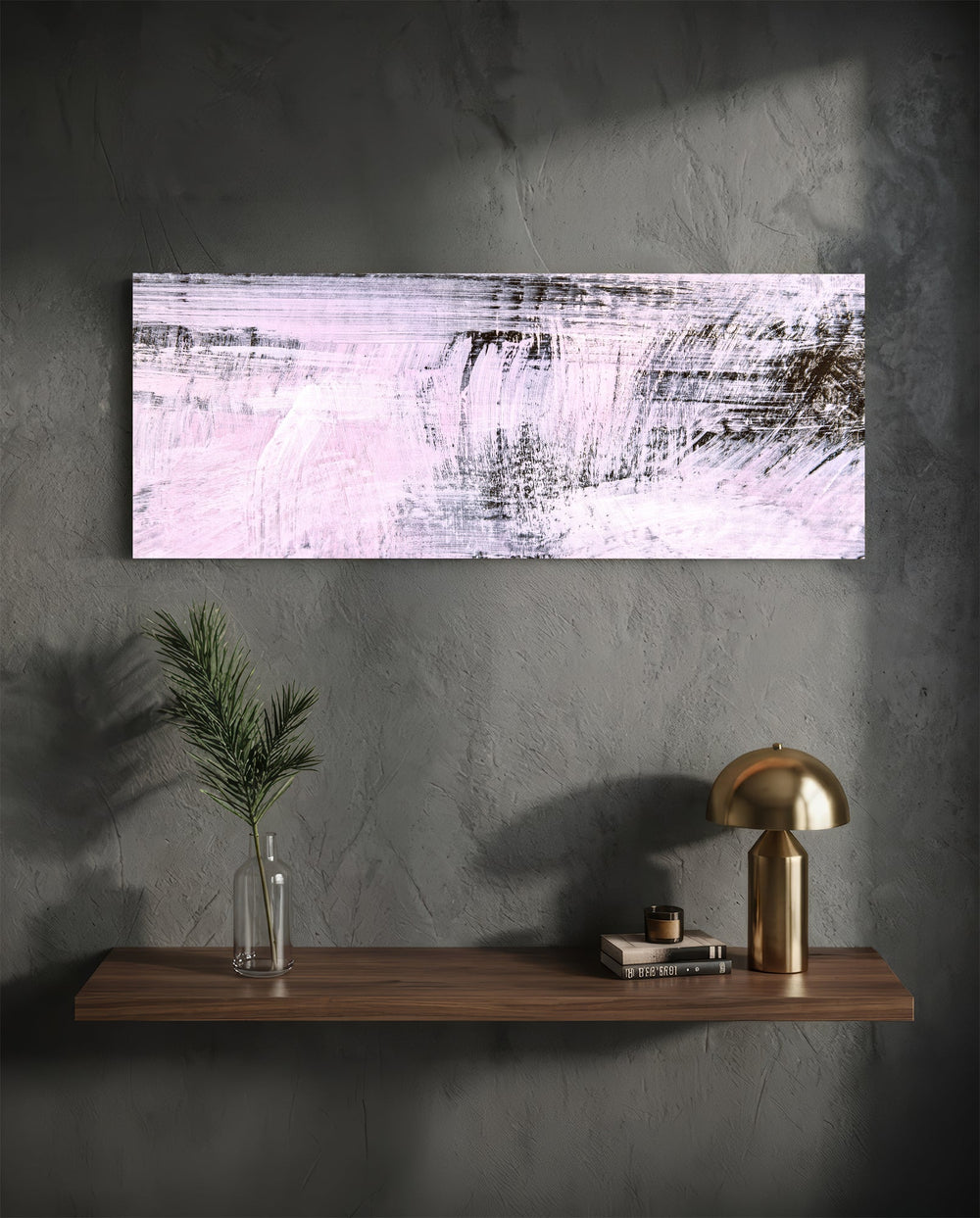 Blush Pink And Charcoal Brushstroke Glass Wall Art lifestyle preview D