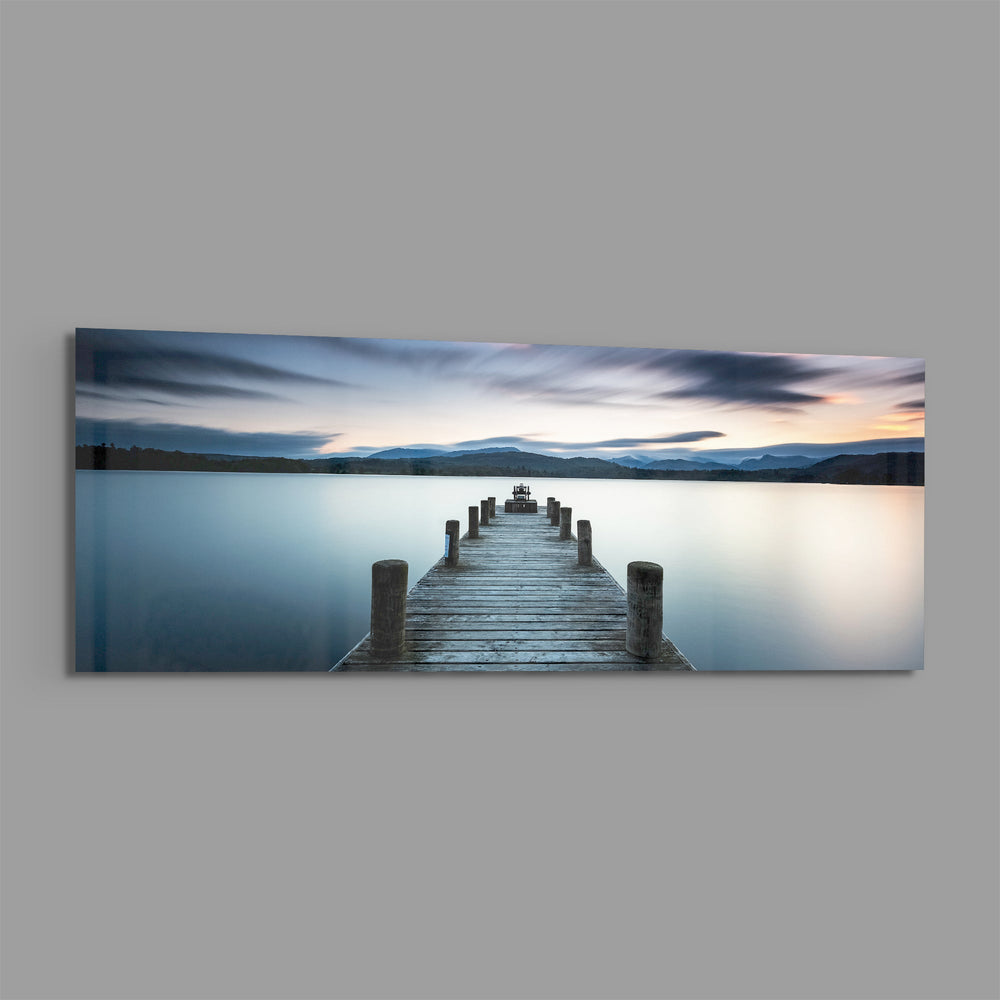 Blue Hour Lake Jetty Glass Wall Art lifestyle preview E