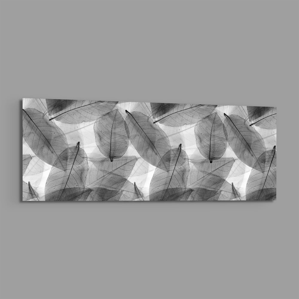Black - White Leaves Glass Wall Art (36"x14") lifestyle preview E
