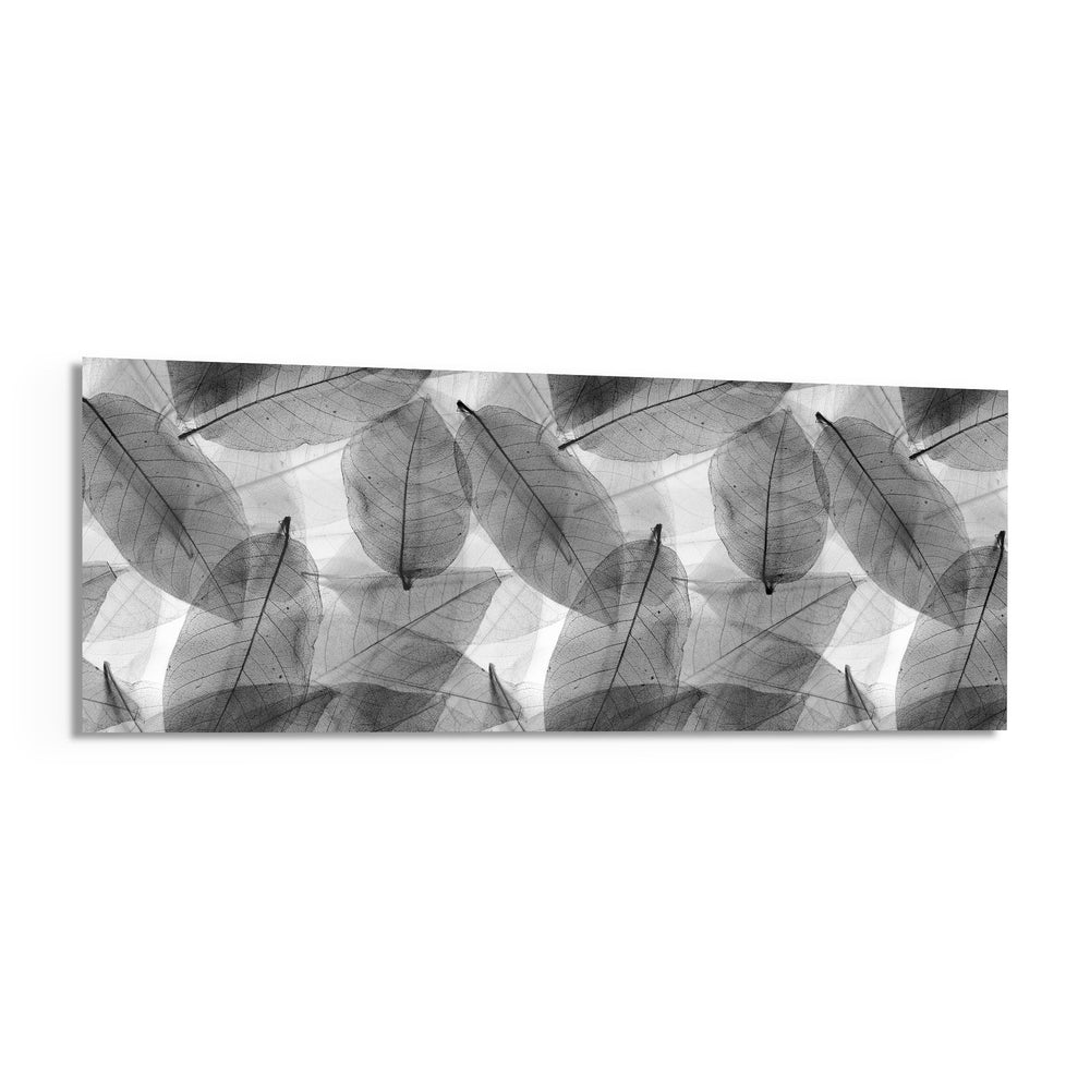 Black - White Leaves Glass Wall Art (36"x14") lifestyle preview F