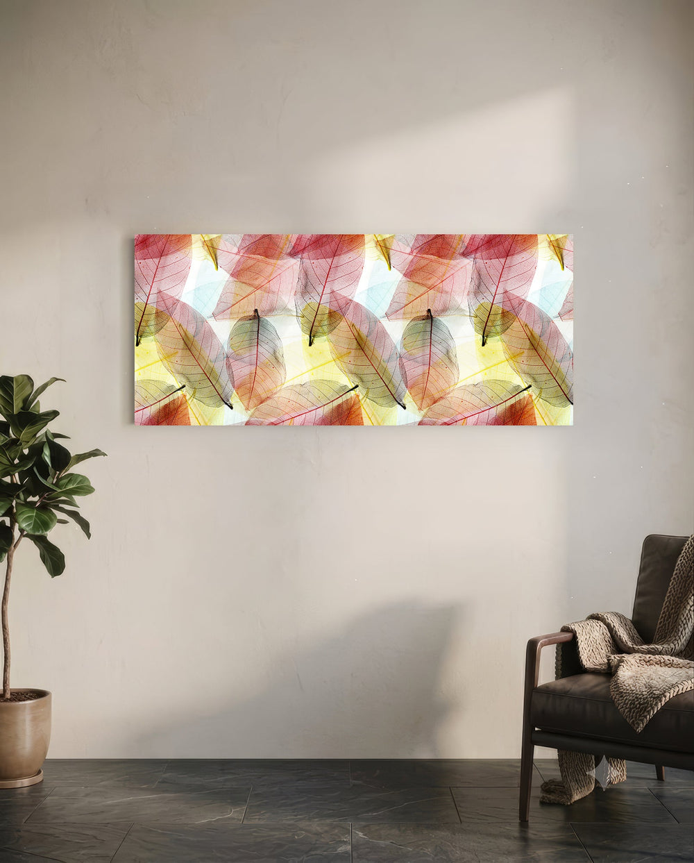 Colored Leaves Glass Wall Art (36"x14") lifestyle preview C