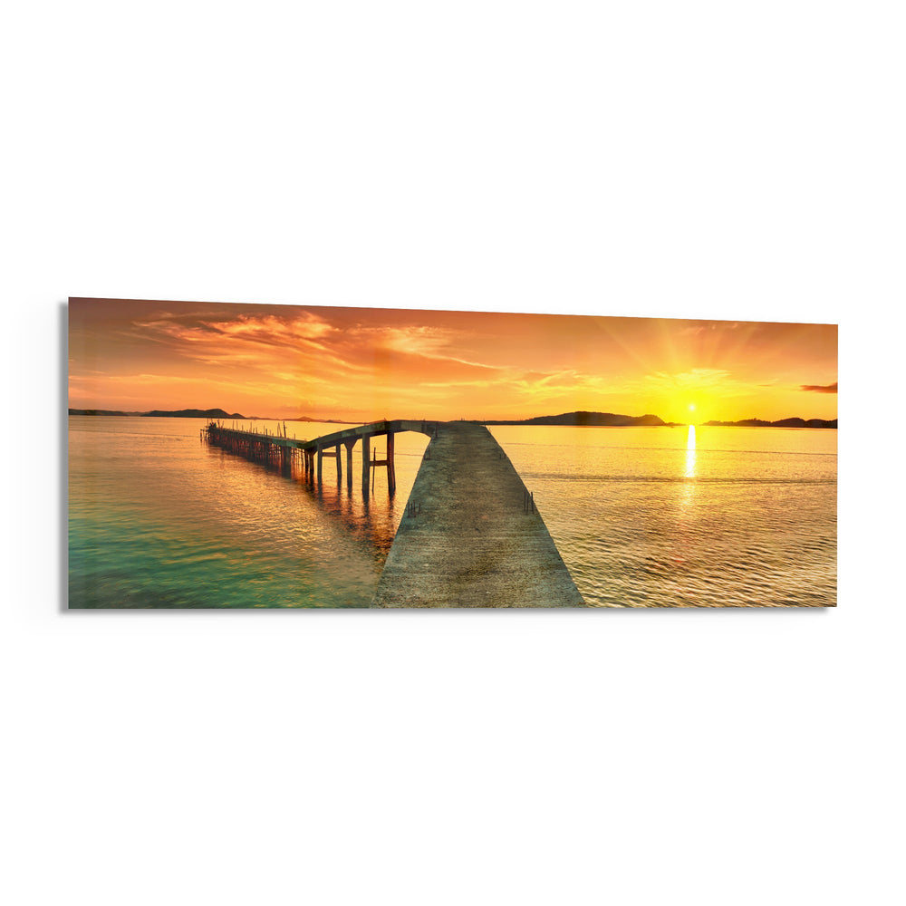Golden Sunset Curved Pier Glass Wall Art lifestyle preview F