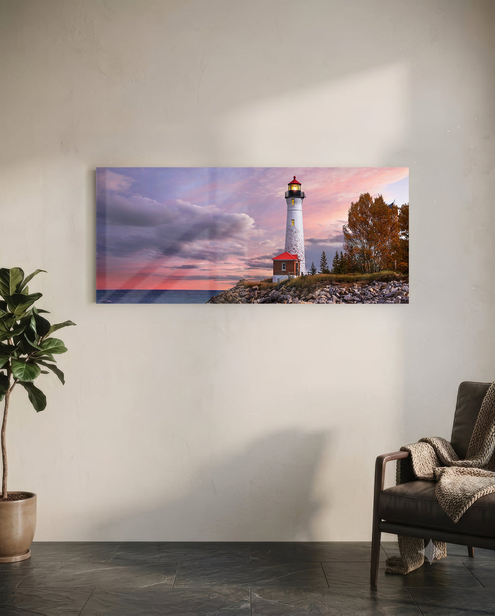 Lighthouse Glass Wall Art (36"x14") lifestyle preview C