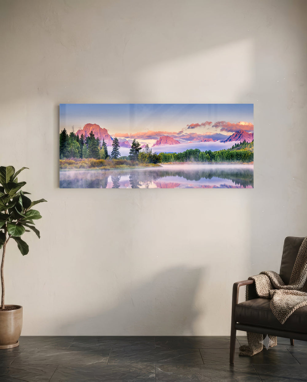 Foggy Mountain Glass Wall Art (36"x14") lifestyle preview C