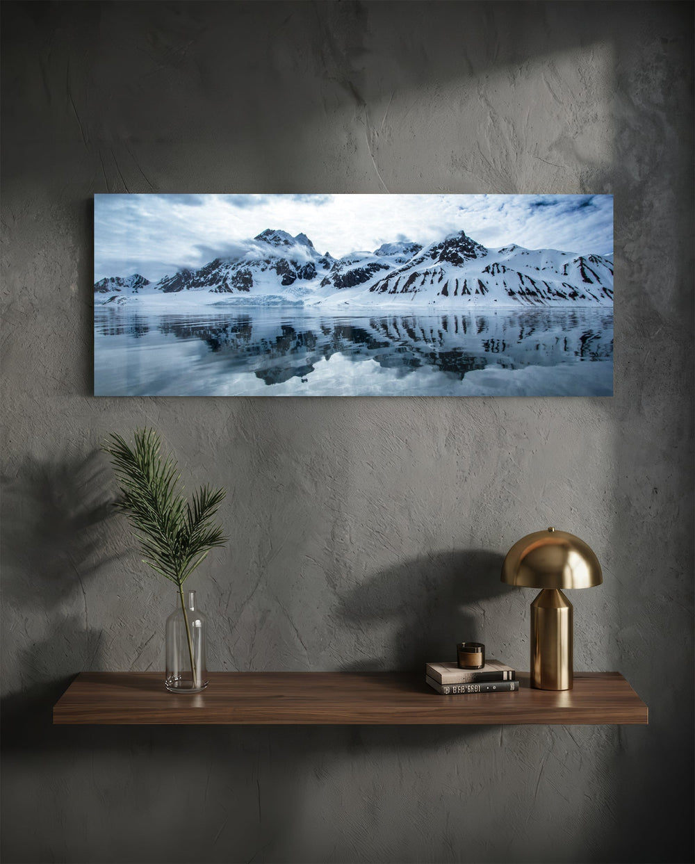 Snowy Mountain Glass Wall Art (36"x14") lifestyle preview D