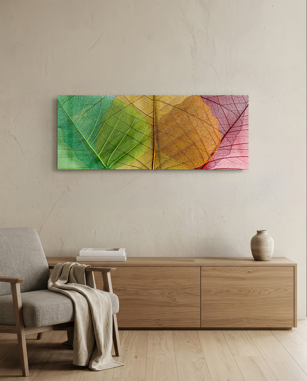 Leaves Glass Wall Art (36"x14") lifestyle preview A