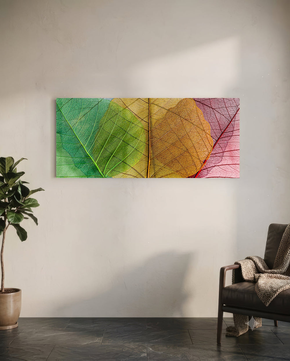 Leaves Glass Wall Art (36"x14") lifestyle preview C
