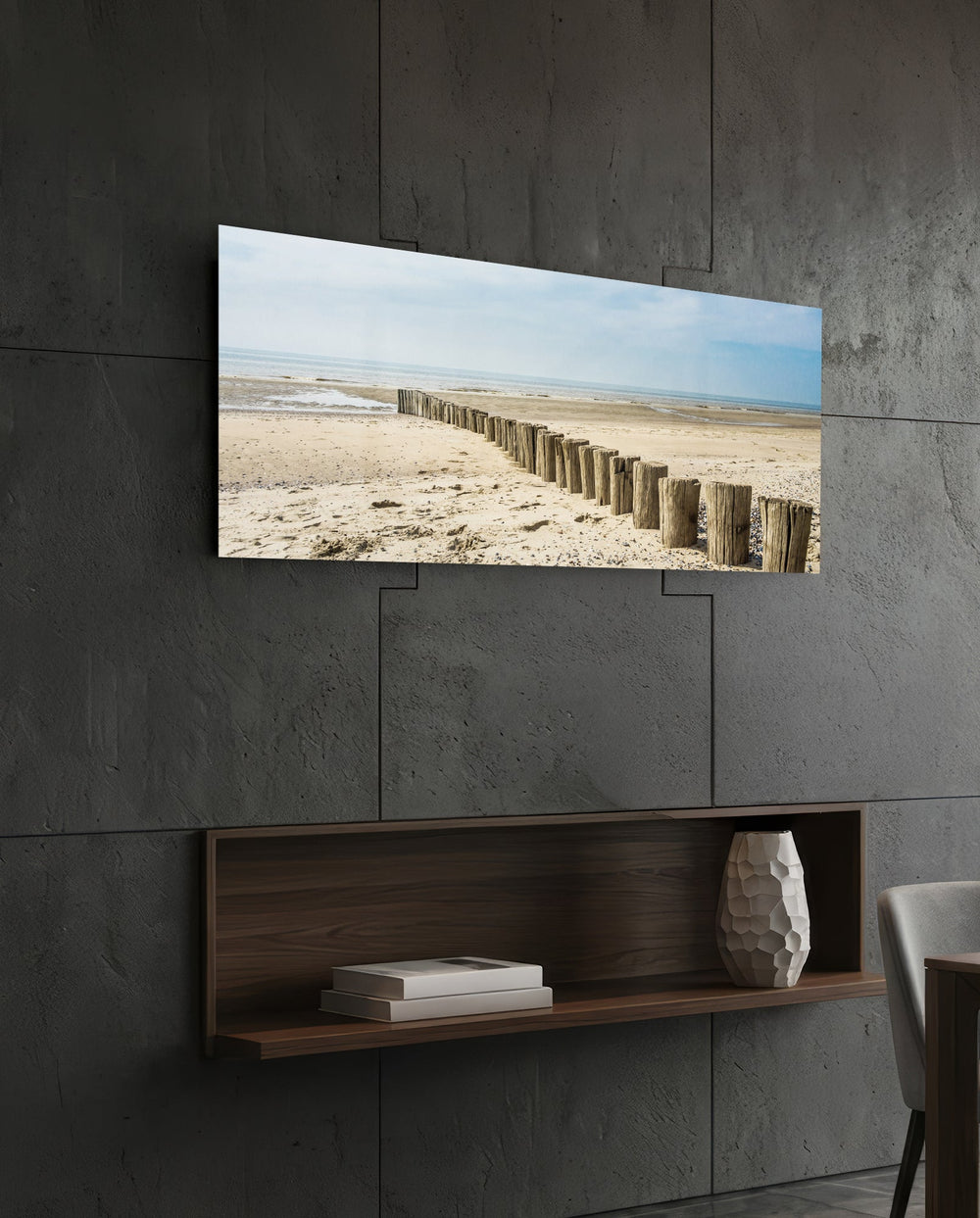 Weathered Wood Posts Pale Shore Glass Wall Art lifestyle preview B