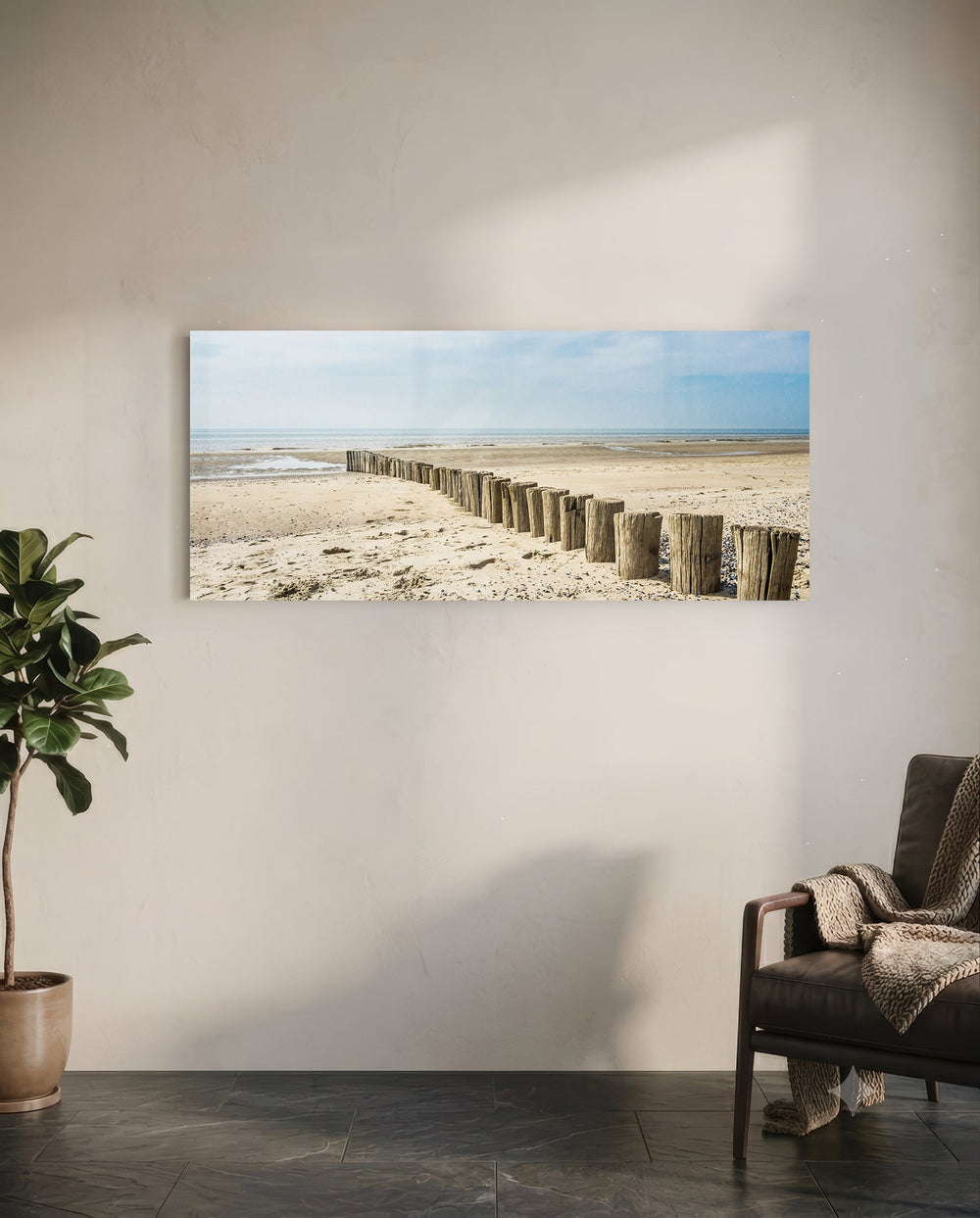 Weathered Wood Posts Pale Shore Glass Wall Art lifestyle preview C