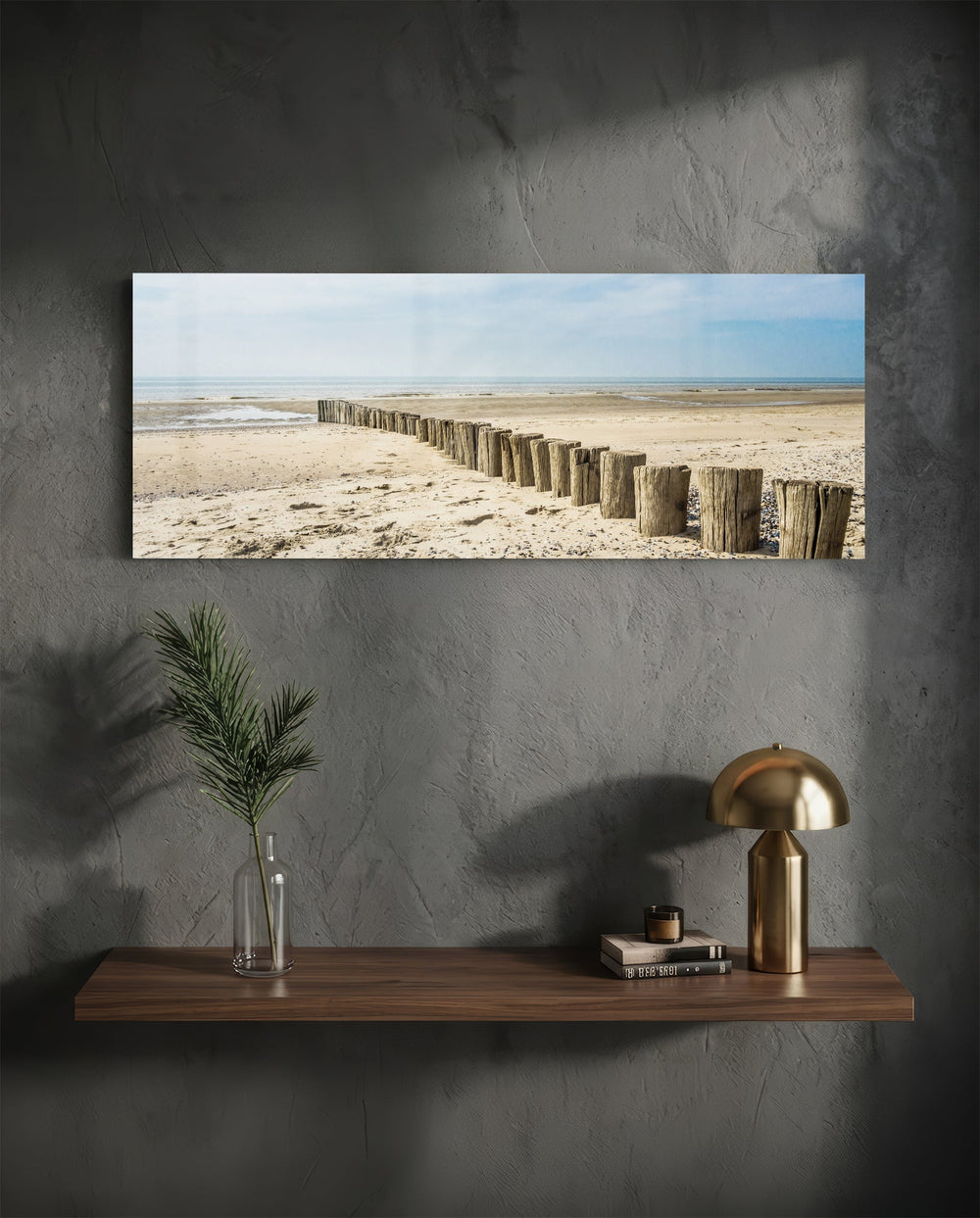 Weathered Wood Posts Pale Shore Glass Wall Art lifestyle preview D