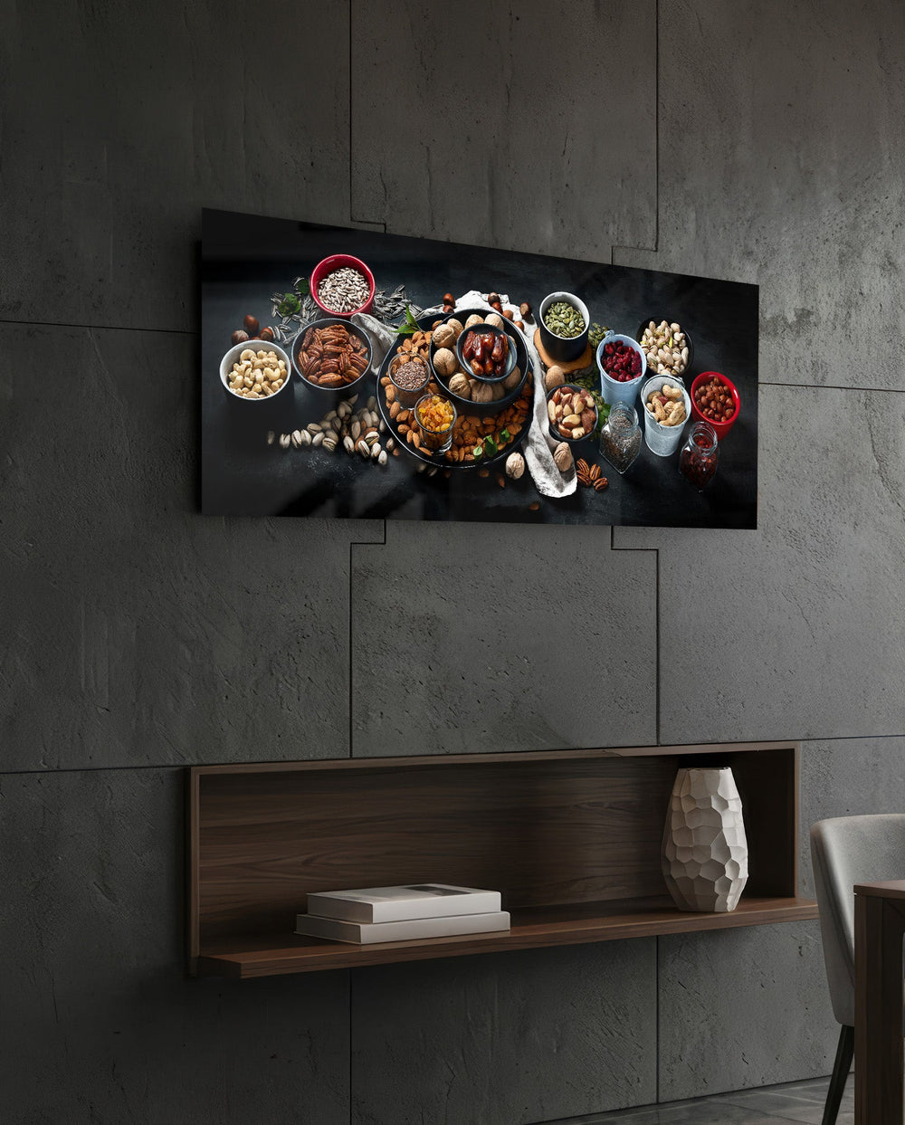 Assorted Nuts Dark Feast Glass Wall Art (36"x14")