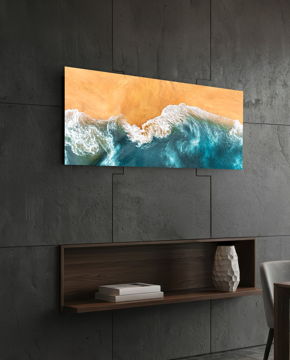 Aerial Beach Ocean Waves Glass Wall Art (36"x14")