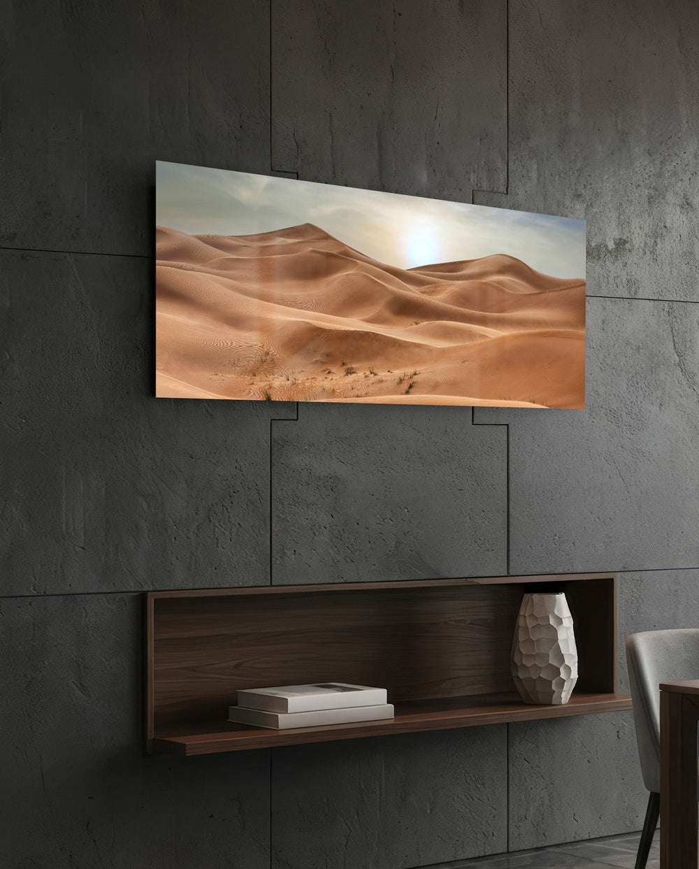Golden Desert Dunes at Sunset Glass Wall Art (36"x14")