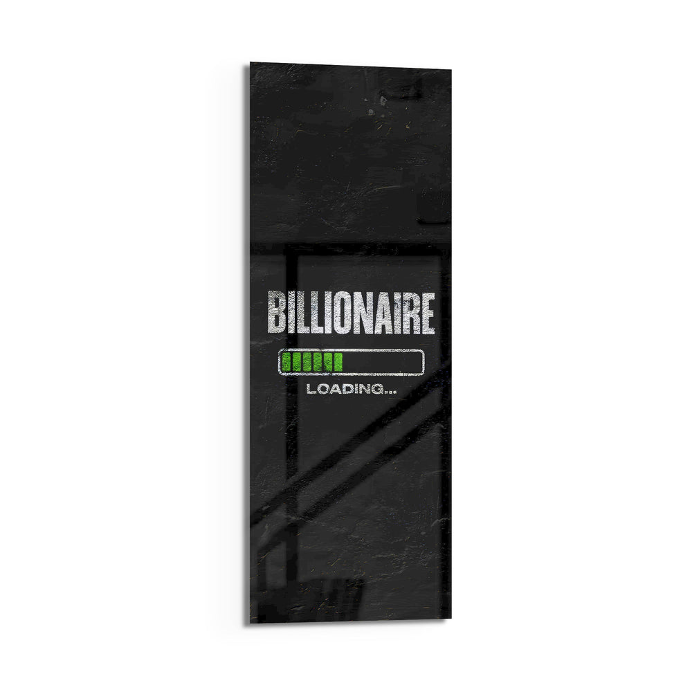 Motivational typography panel with a bold distressed word above a green segmented progress bar on a black textured ground. panoramic glass wall art D