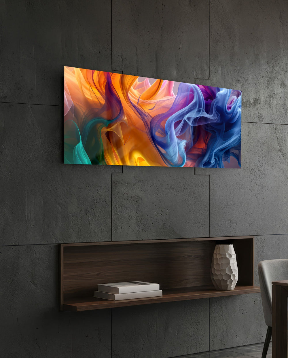Colorful Smoke Swirl Abstract Glass Wall Art (36"x14")