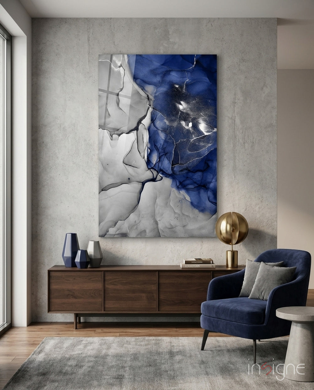 Blue Marble Glass Art - Lifestyle preview in a designer interior