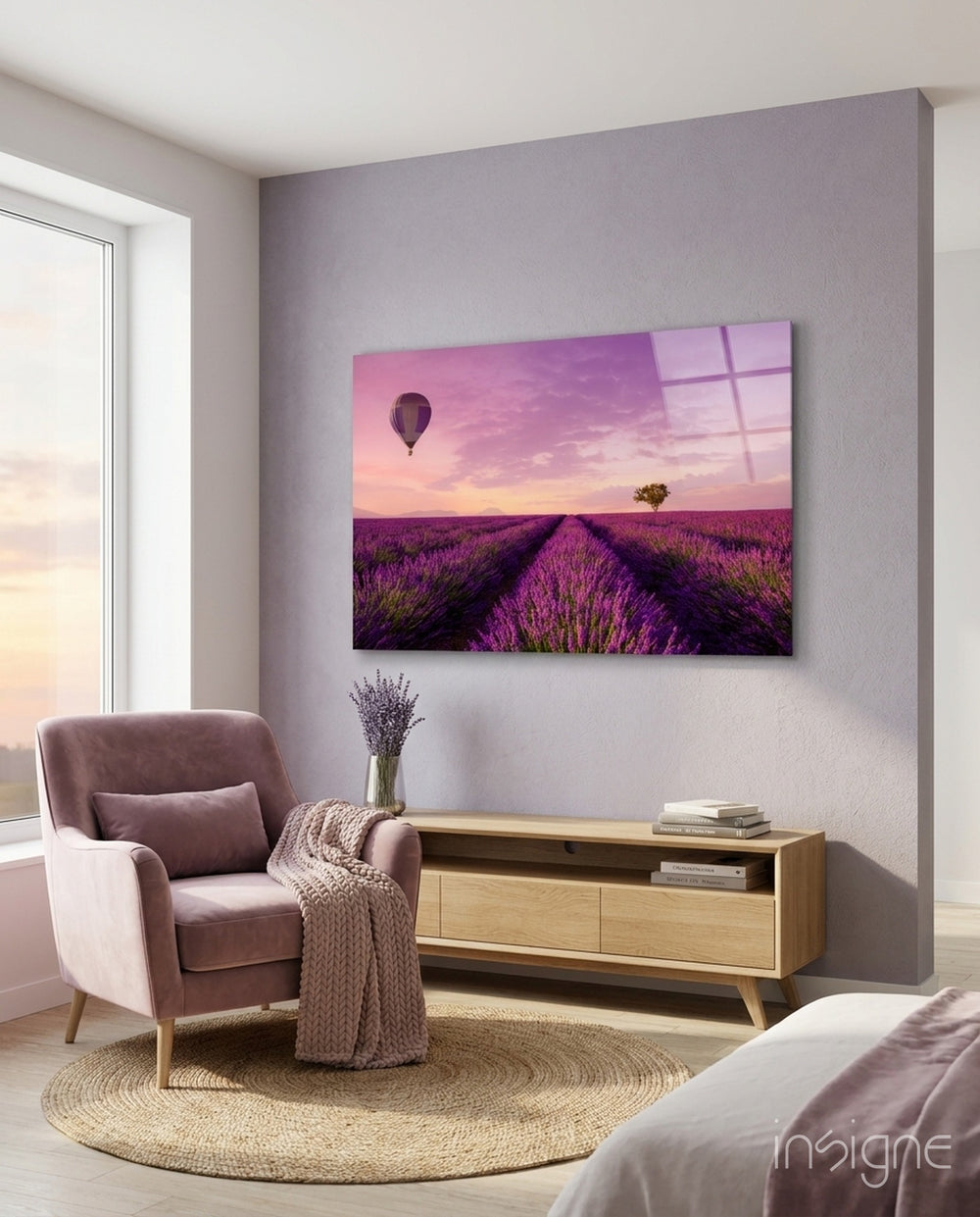 Lavender and Balloon Glass Art - Lifestyle preview in a designer interior