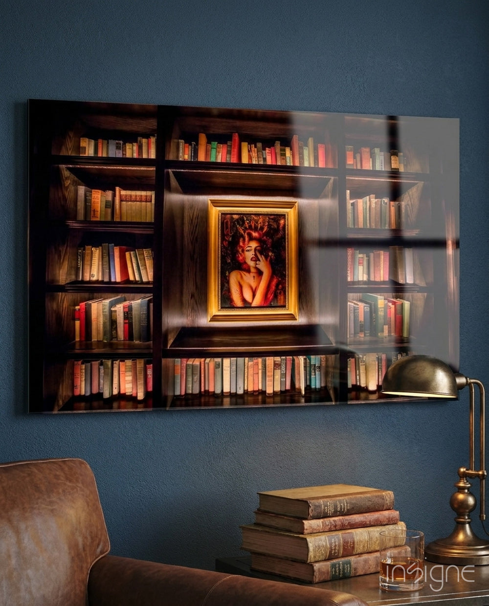 Bookshelf Glass Art - Lifestyle preview in a designer interior