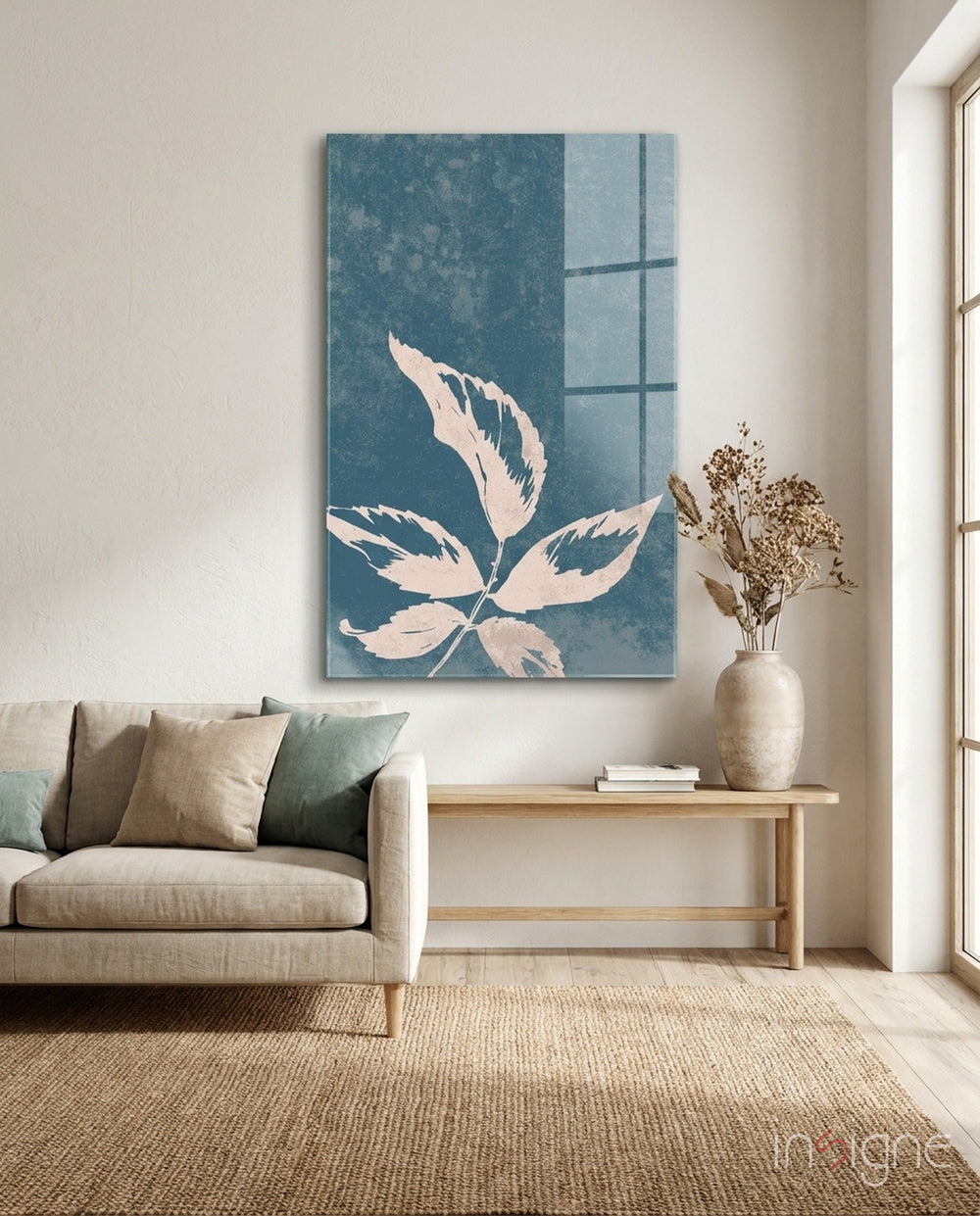 Leaves Glass Wall Art - Lifestyle preview in a designer interior