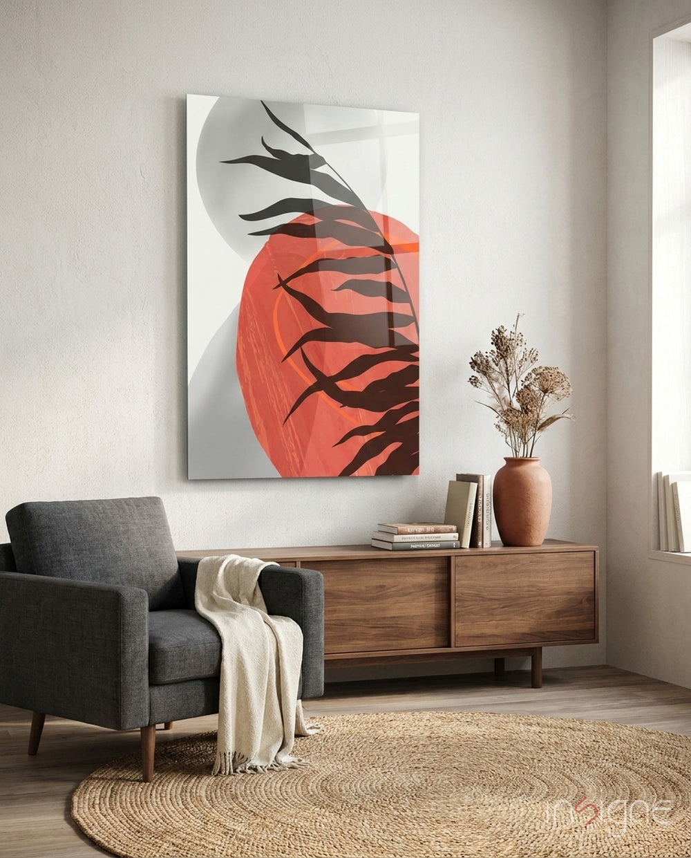 Autumn Red Glass Wall Art - Lifestyle preview in a designer interior