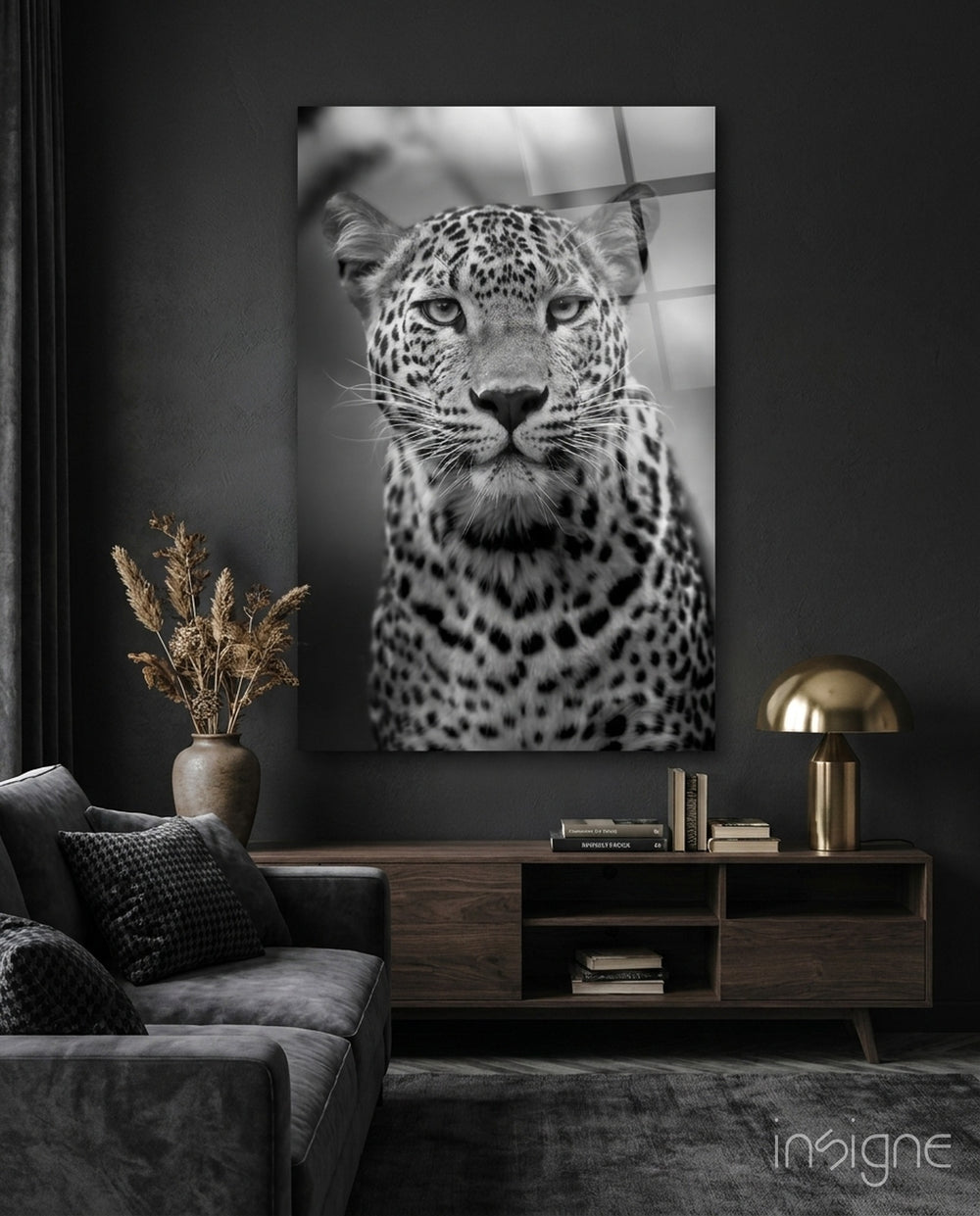 Leopard Glass Wall Art - Lifestyle preview in a designer interior
