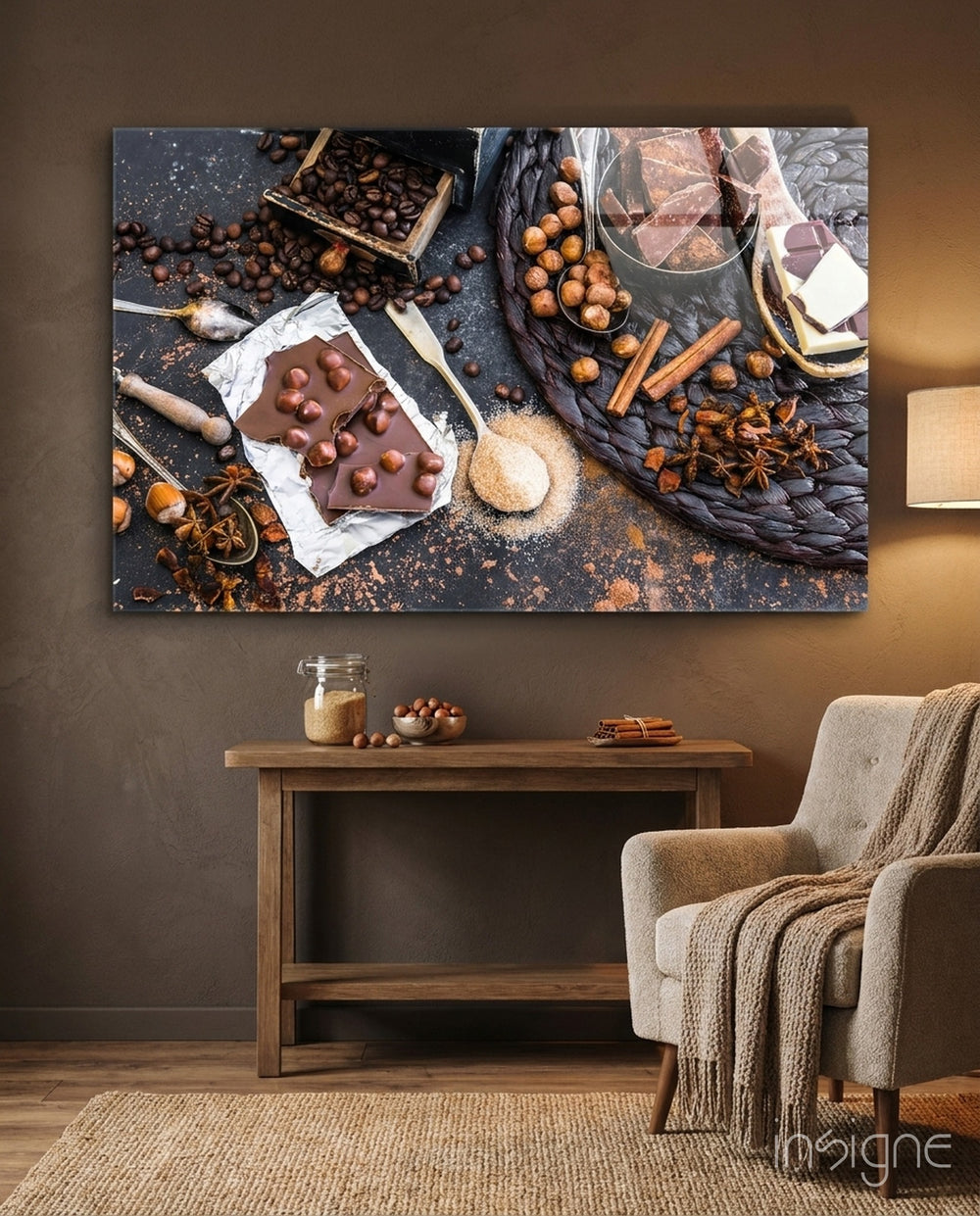 Chocolate Glass Wall Art - Lifestyle preview in a designer interior