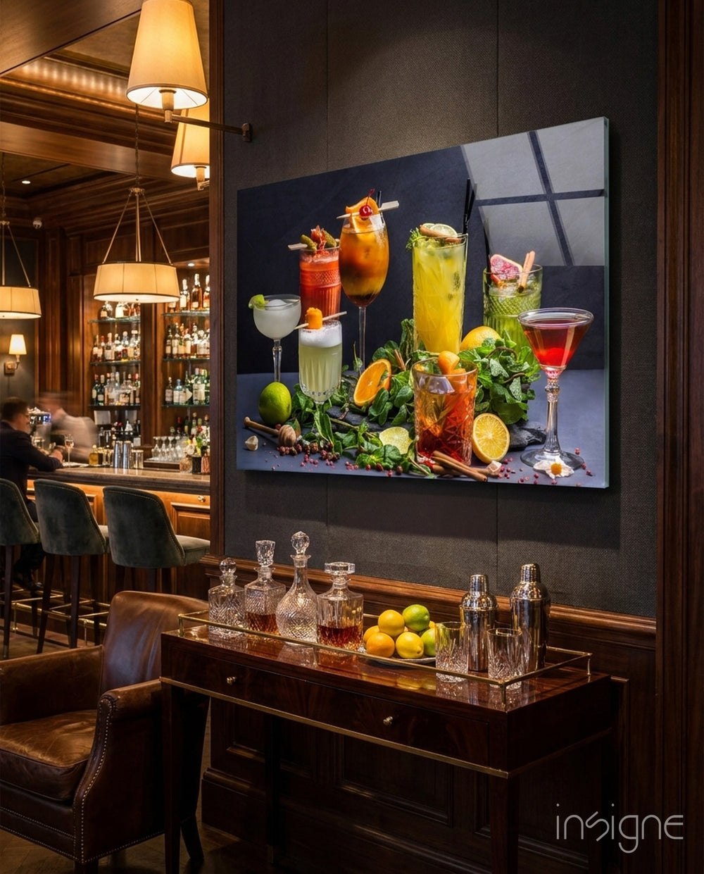 Cocktails Glass Wall Art - Lifestyle preview in a designer interior