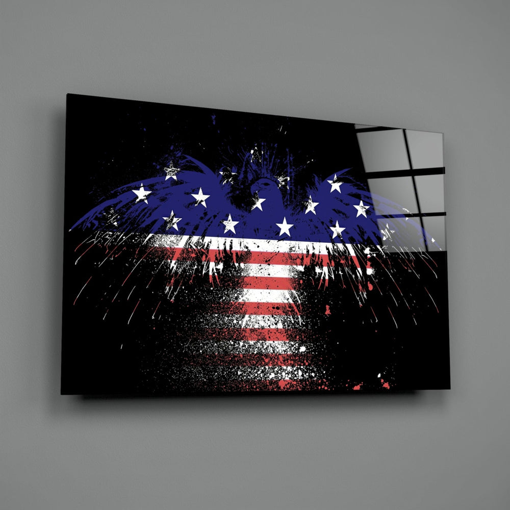 Patriotic-graffiti panel bringing patriotic edge to a contemporary man cave