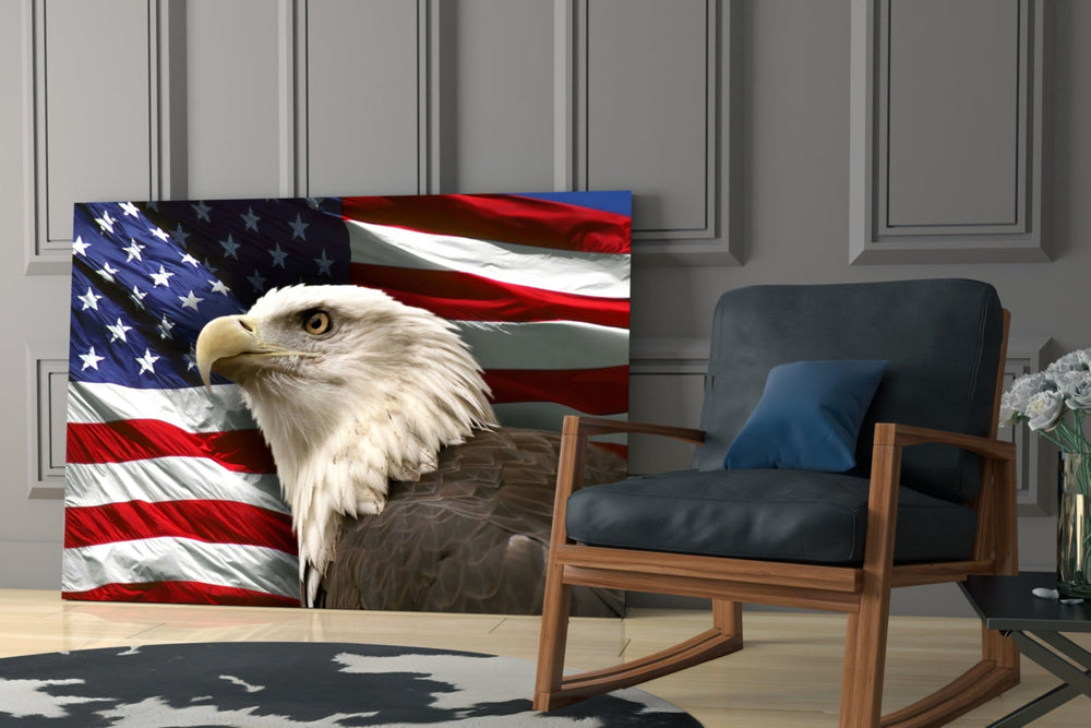 American Eagle glass print enhancing a study with cinematic warmth