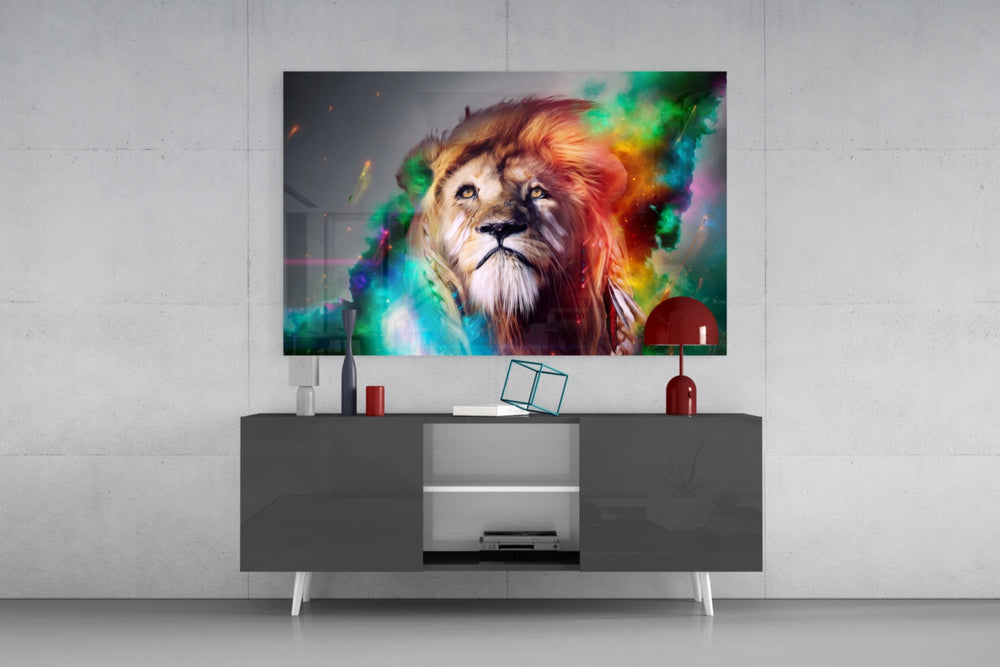 Lion panel catching directional light to reveal its mystical drama