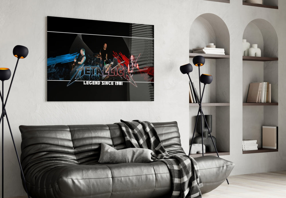Metallica panel adding editorial drama to a man cave