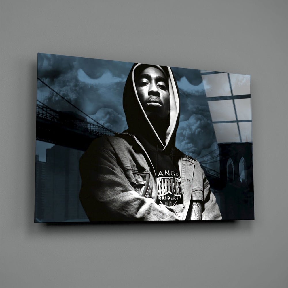 Cinematic-portrait panel bringing brooding gravity to a contemporary music room