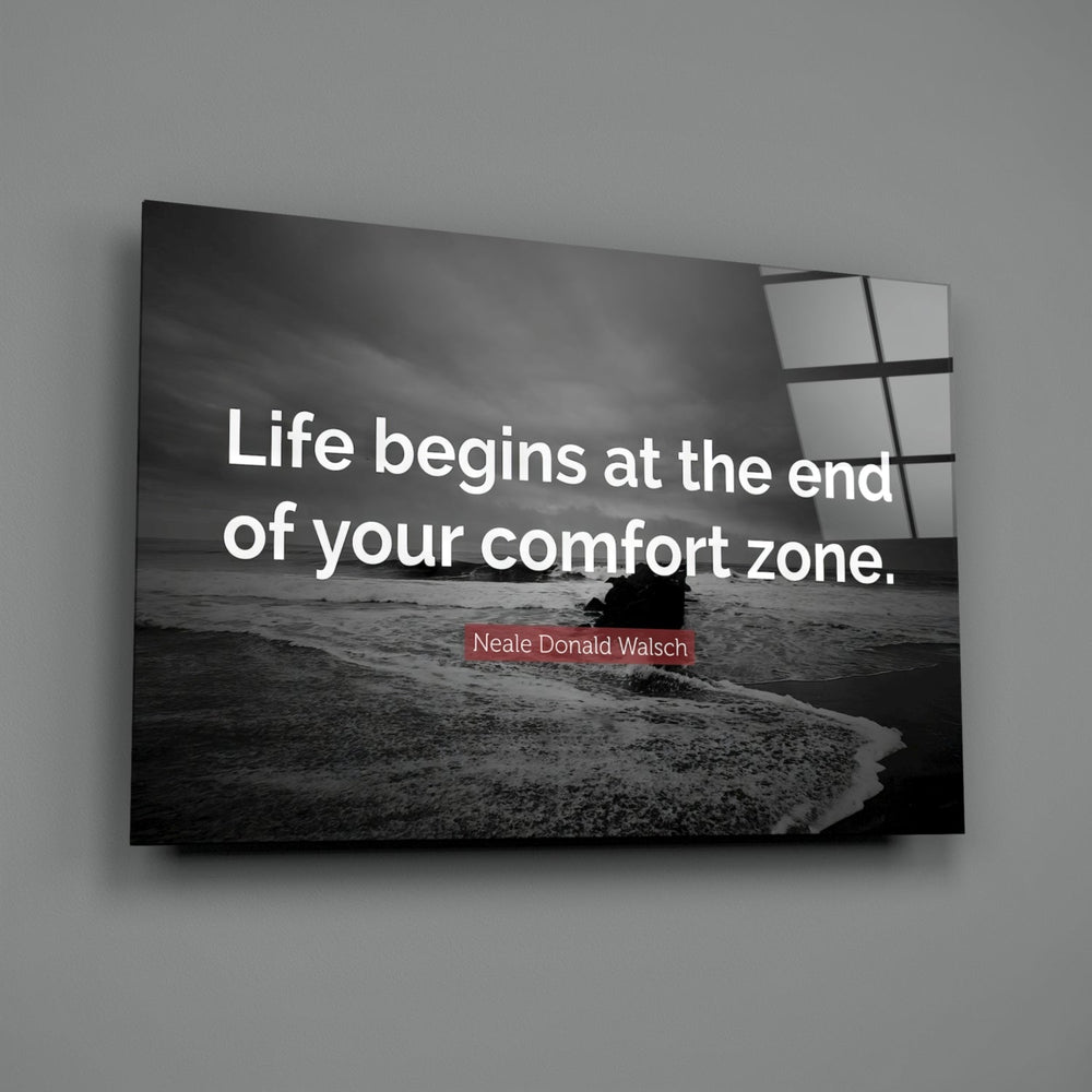 Landscape-quote panel bringing motivating gravity to a contemporary bedroom