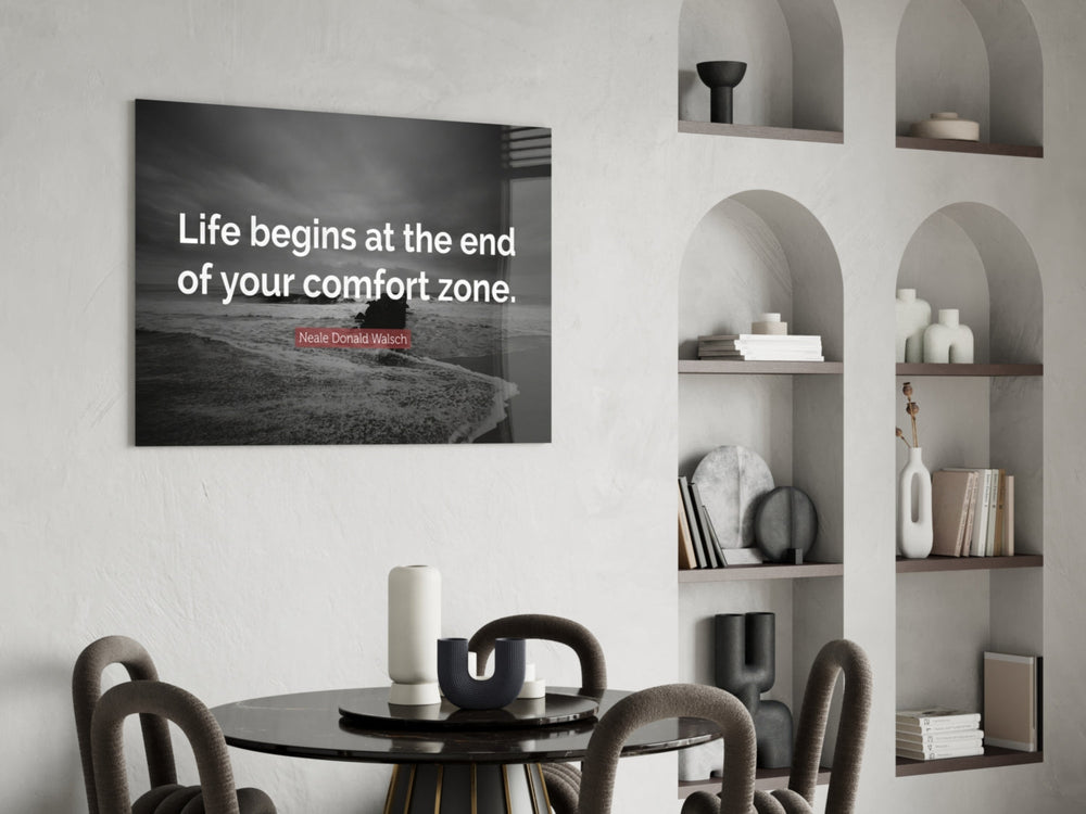 Where the Life Begins? panel adding editorial calm to a hallway