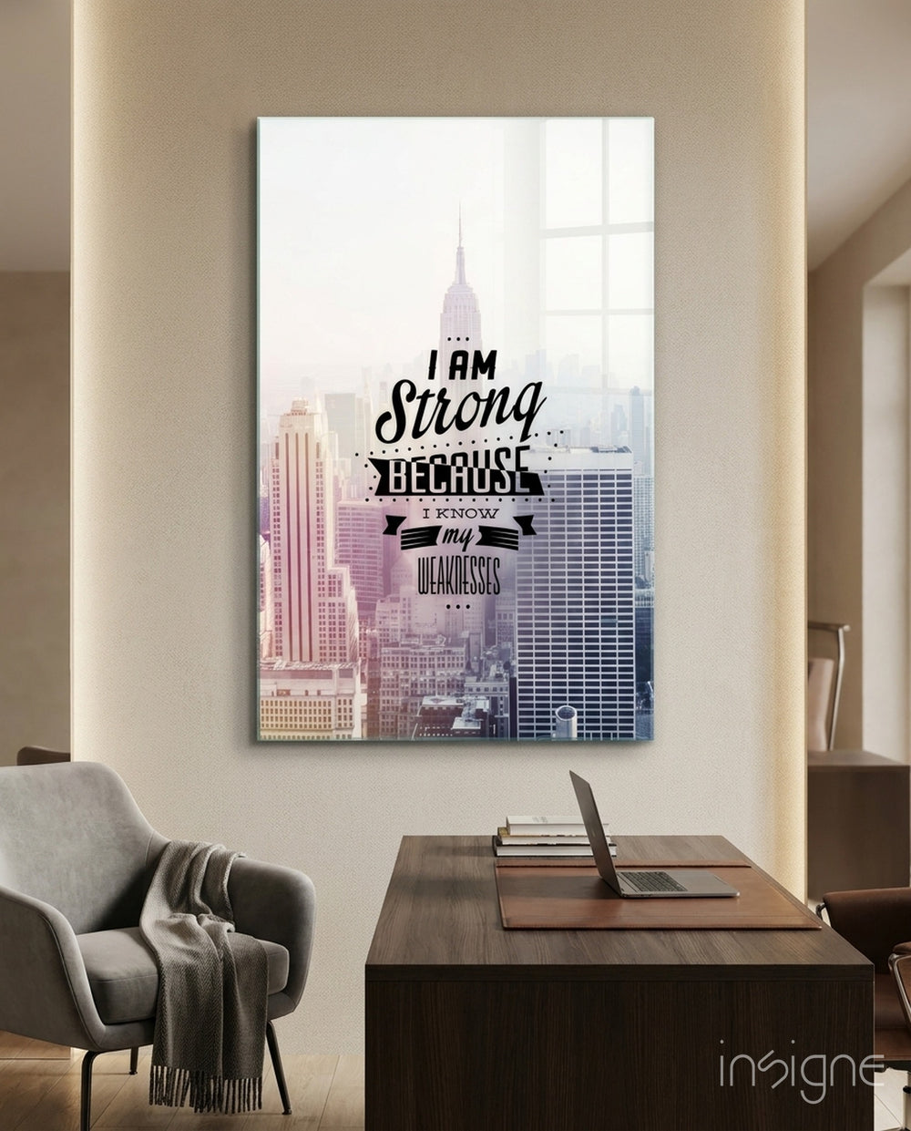 I am Strong Glass Wall Art - Lifestyle preview in a designer interior
