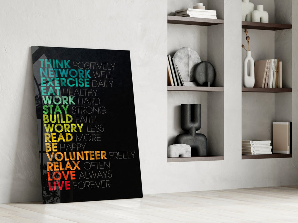 Advices artwork anchoring a wall with bold motivational palette
