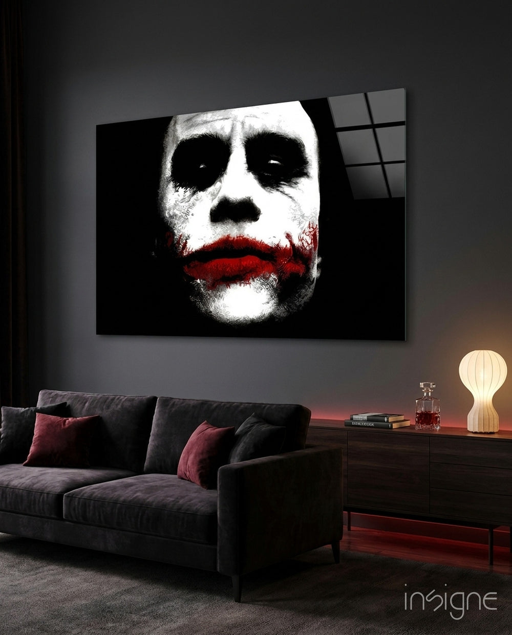 Joker Glass Wall Art - Lifestyle preview in a designer interior