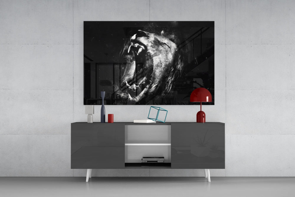 Lion panel catching directional light to reveal its raw fury