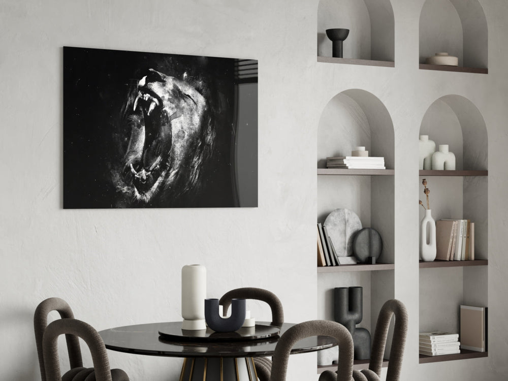 Lion panel adding editorial drama to a kids room