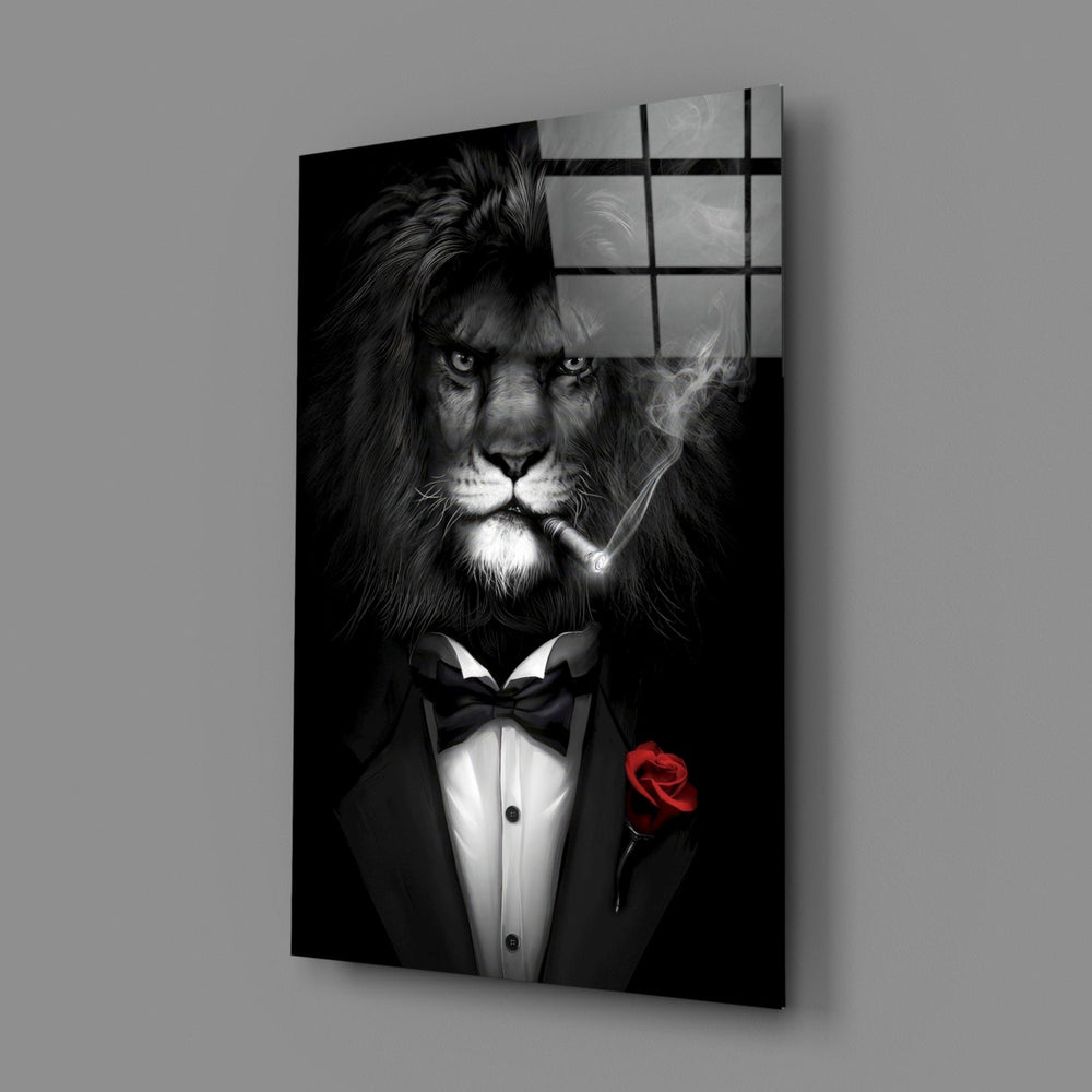 Surreal-portrait panel bringing luxe wit to a contemporary man cave