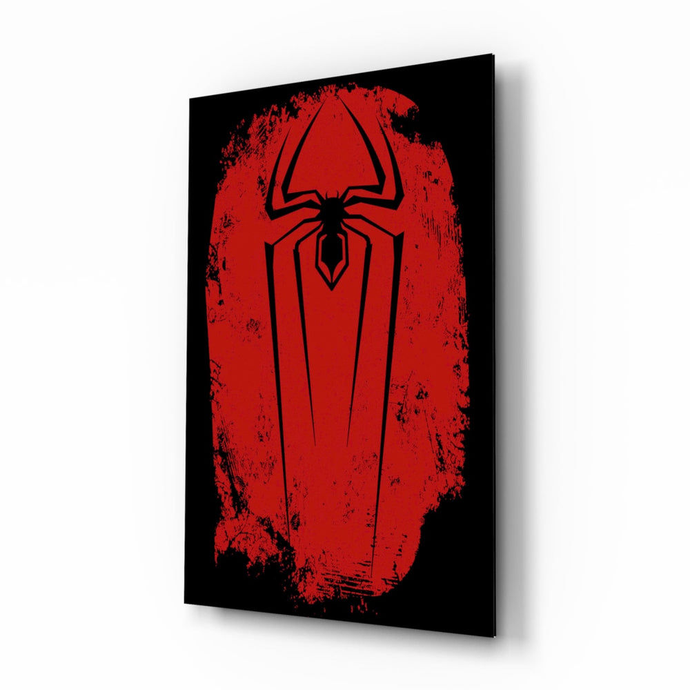 Spider glass wall art displayed above a desk in a kids room with bunk beds and brass picture light