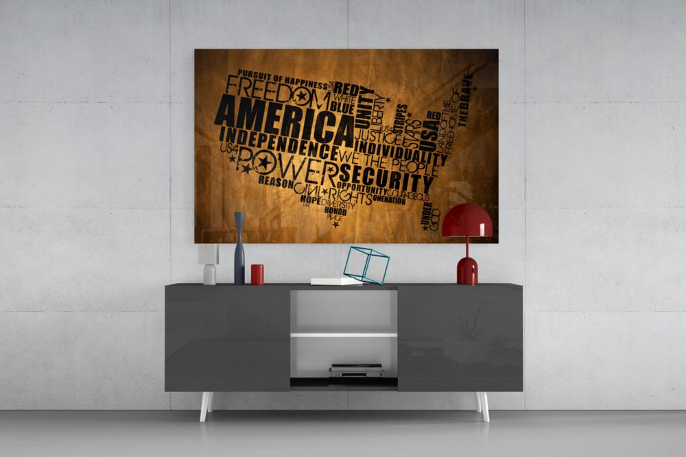 USA Map panel catching directional light to reveal its patriotic warmth