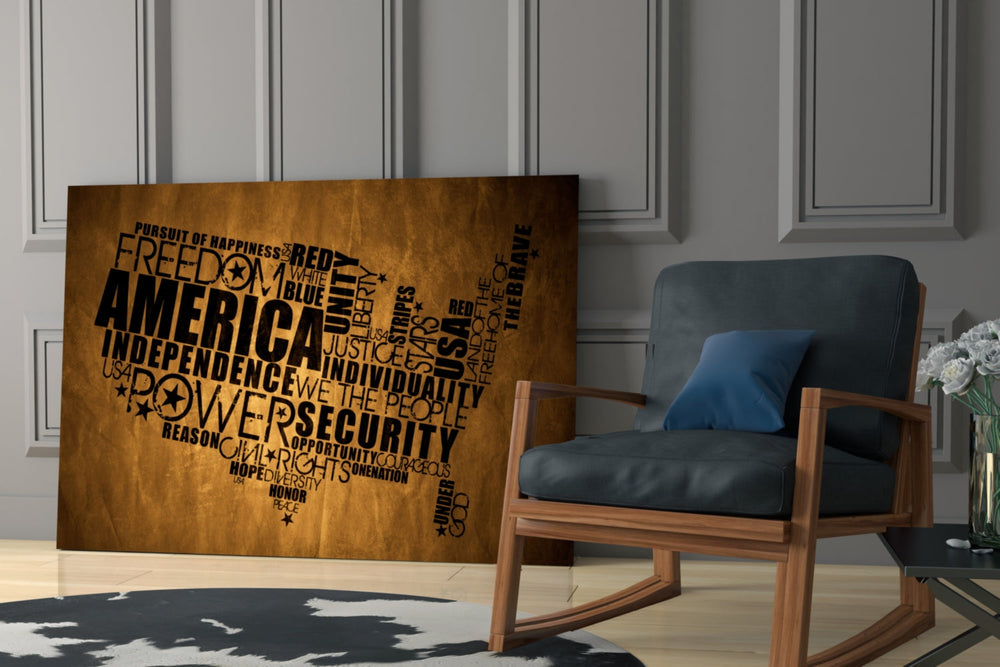 USA Map glass print enhancing a study with cinematic warmth
