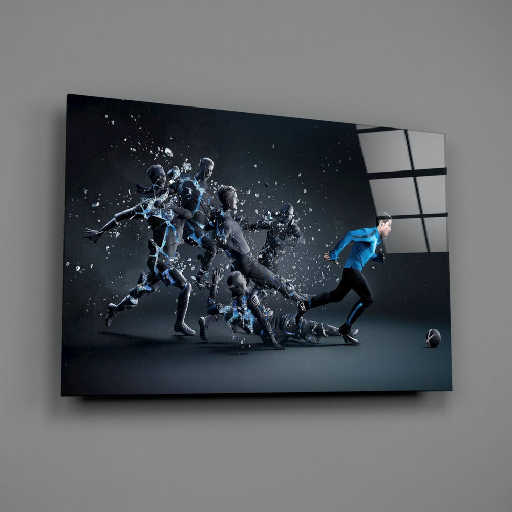 Sports-poster panel bringing electric momentum to a contemporary man cave