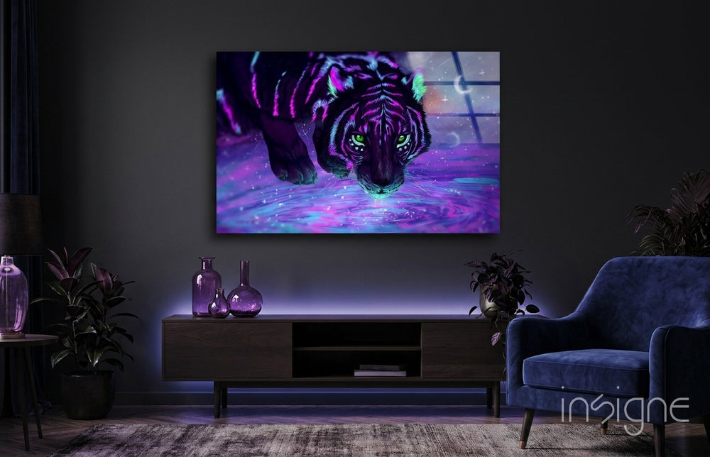 Tiger Glass Wall Art - Lifestyle preview in a designer interior